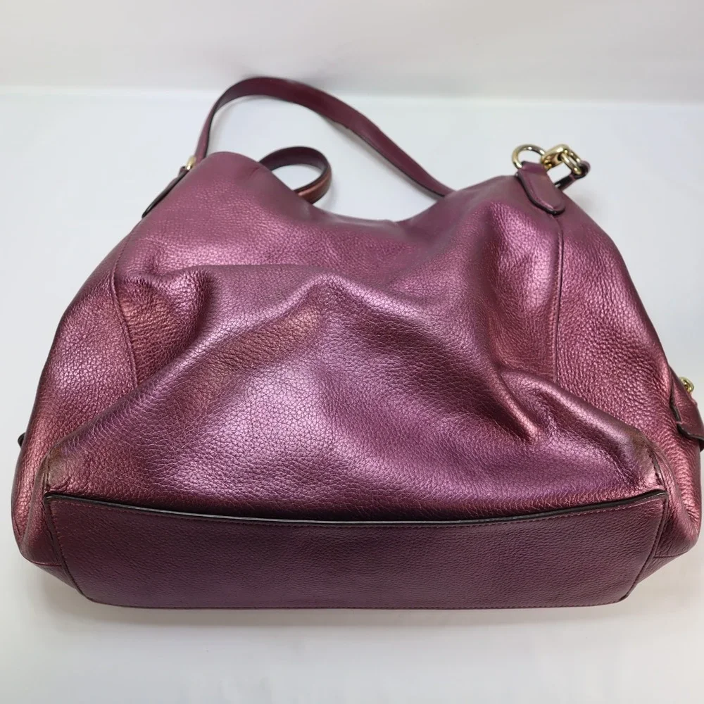 Coach Hallie Pebble‎ Leather Shoulder Bag Metallic Berry F80271 Hobo Redefined